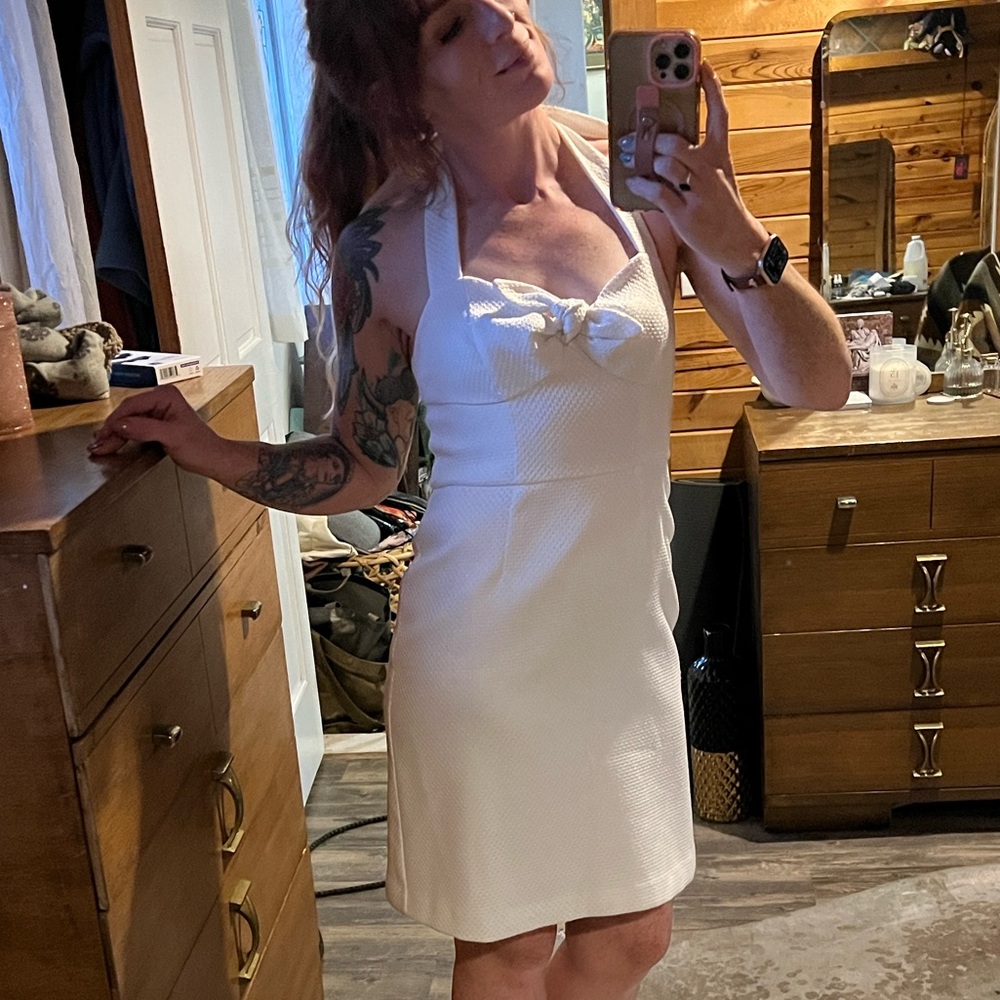 Trina Turk White Pinup style Halter Dress